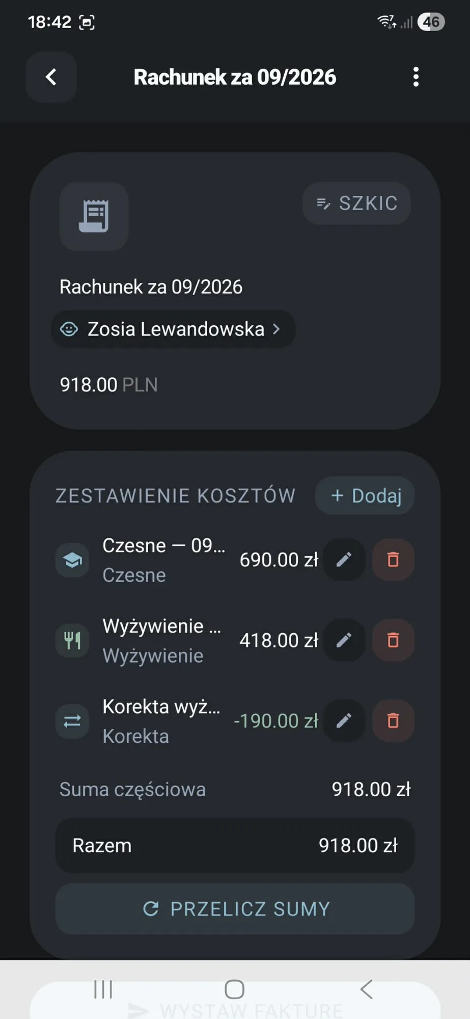 Invoices that add themselves up