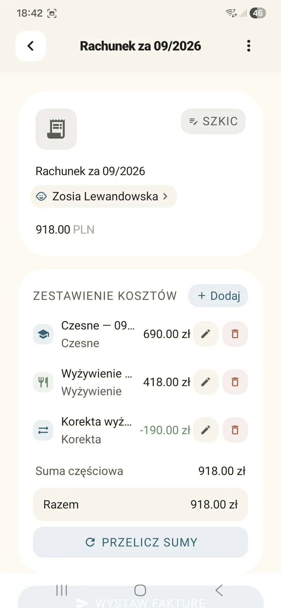 Invoices that add themselves up