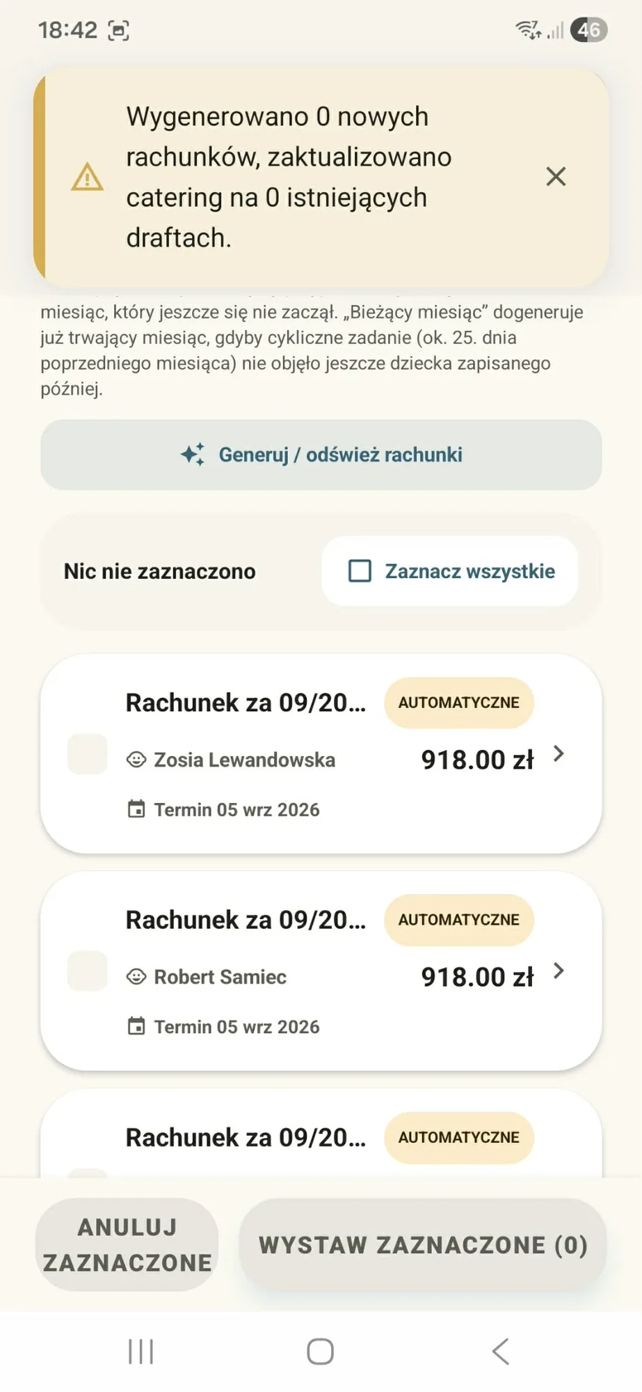 Invoices for the whole facility in one click