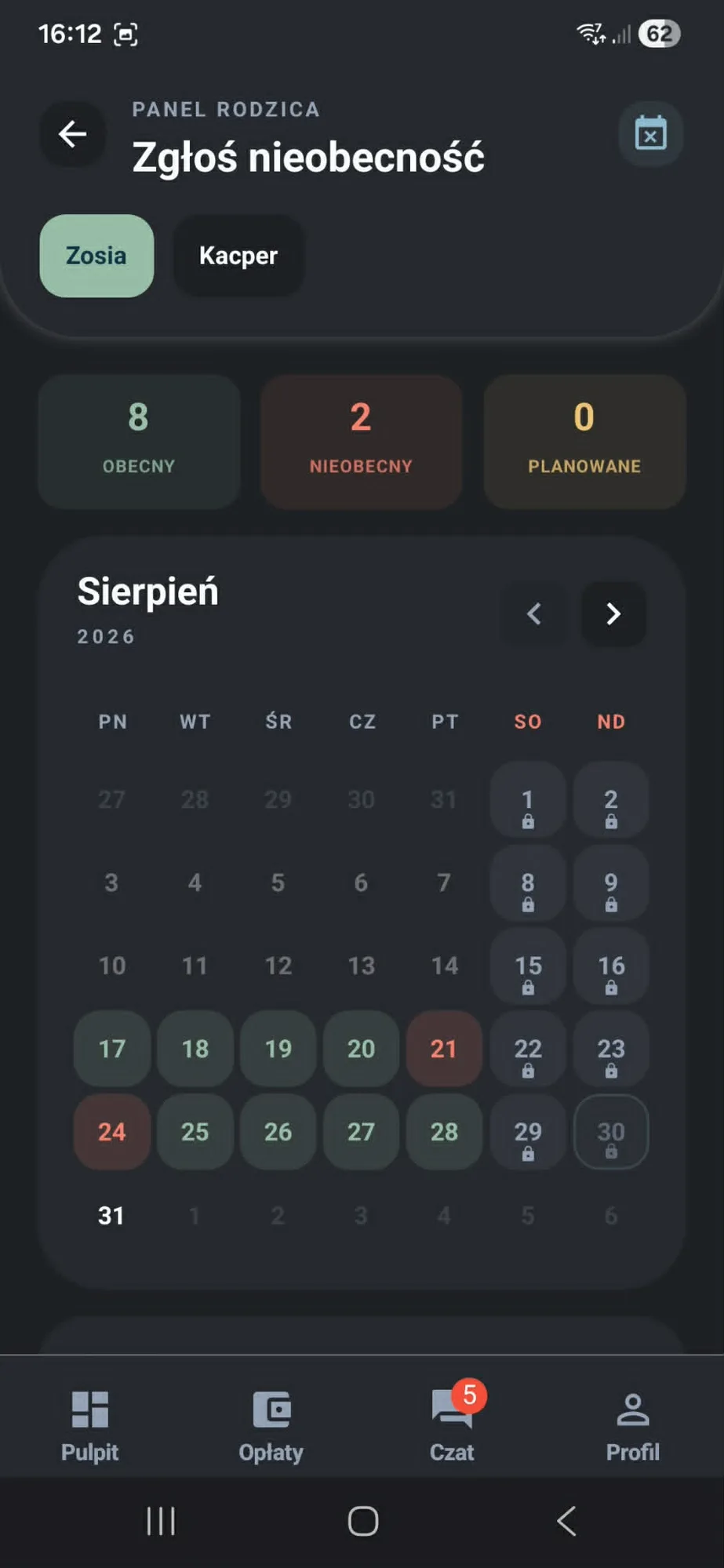 Report an absence in one tap